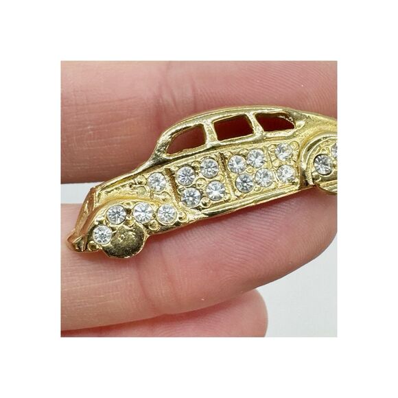 Vintage Classic Car Brooch Pin 1940s Style Retro Sedan Rhinestones Kitschy 2" - Picture 2 of 6